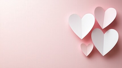 Three Dimensional Paper Hearts on Soft Pink Background