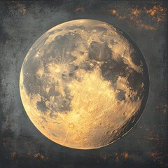 Wall Mural - Golden Full Moon Grunge Background Space Art Print