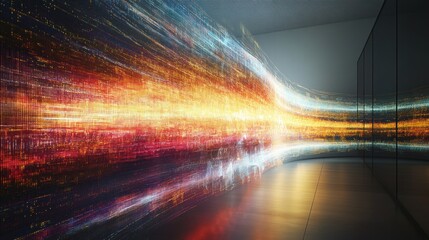 Wall Mural - data stream flowing through modern server room
