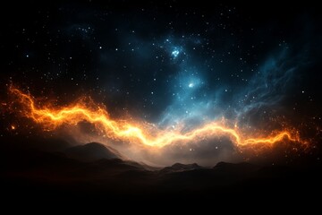 Wall Mural - vibrant cosmic landscape showcases fiery energy against a backdrop of twinkling stars and distant ga