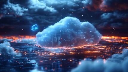 A cloud technology background with digital data connection