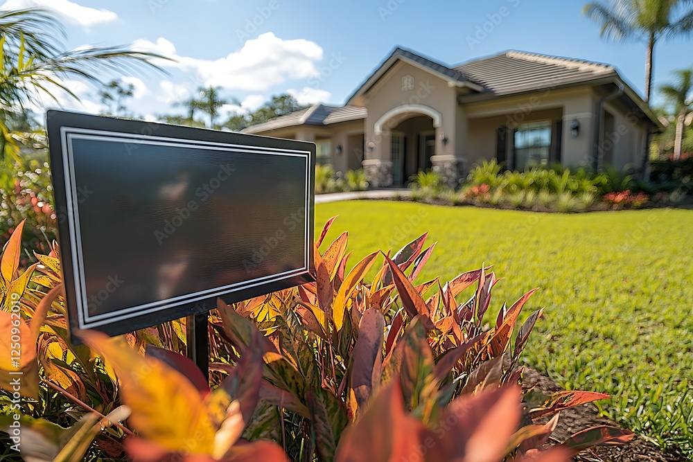Blank Sign in Front of a Beautiful Home Stock Illustration | Adobe Stock