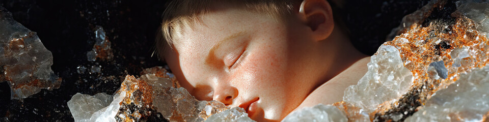 Wall Mural - Sleeping Child Surrounded by Crystalline Formations