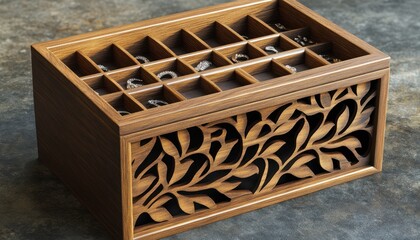 Wall Mural - Discover exquisite artisan craftsmanship with our Wooden jewelry organizer featuring elegant carved floral patterns, the perfect blend of beauty and functionality This handcrafted jewelry box offers