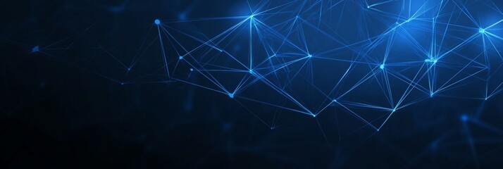 blue glowing geometric lines network in the dark background, 3d abstract illustration.