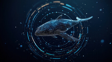 Aufkleber - Futuristic digital representation of shark with wireframe design, showcasing advanced technology and ocean wildlife monitoring