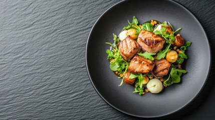 Poster - Grilled salmon fillets on bed of fresh greens and vegetables