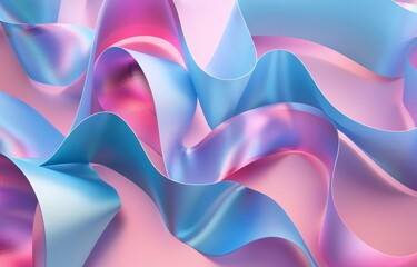 Aufkleber - Colorful iridescent holographic ribbons on pastel pink surface. Creative abstract backdrop, modern design, vibrant accents. 80s, 90s style, cluttercore aesthetic