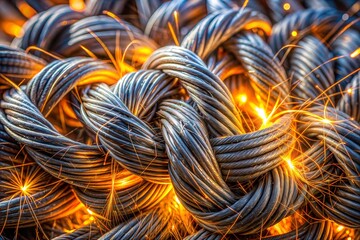 Canvas Print - intertwined steel cables with sparks and industrial texture
