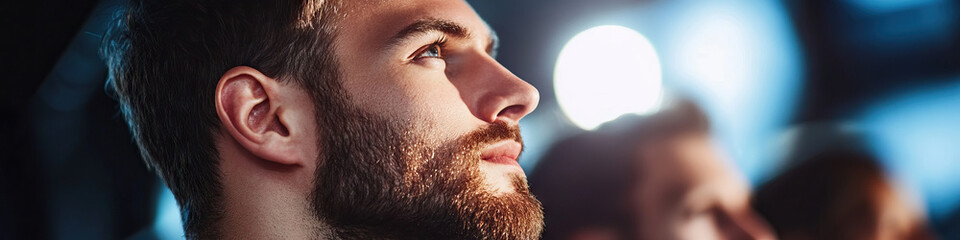 Wall Mural - Profile Portrait of Bearded Man with Blurred Background