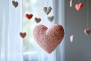 Wall Mural - Pink and White Hanging Hearts Valentine Decoration