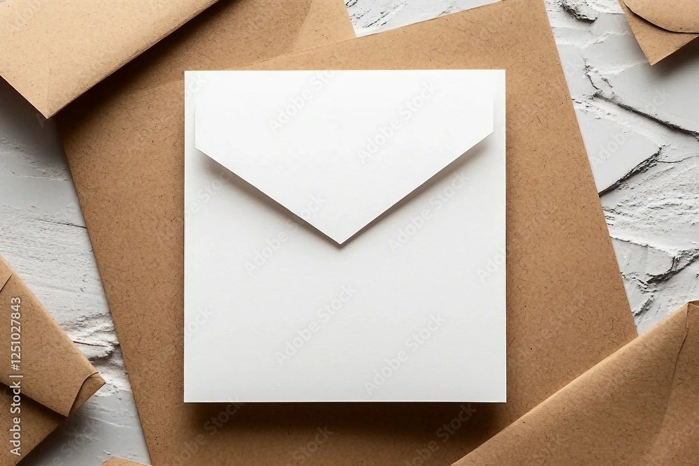 Blank white card with kraft brown paper envelope template mock up Stock ...