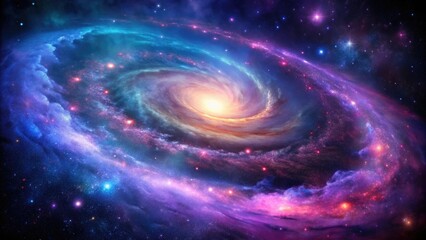 Wall Mural - a vibrant galaxy with swirling clouds of purple gas and blue stars against a dark background, planet