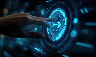 Futuristic Technology Interface: Hand Interacting with a Holographic Digital Display