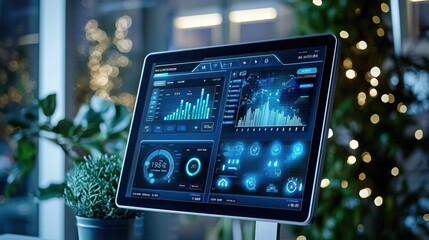 Poster - A computer monitor displays a number of graphs and charts