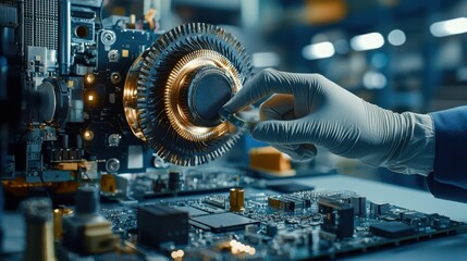 Aufkleber - A person is working on a piece of machinery, wearing gloves