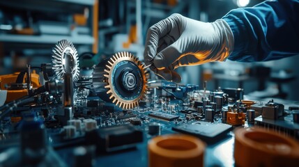 Aufkleber - A person is working on a machine with a large gear