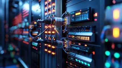 Leinwandbilder - A computer server room with many computer servers and cables