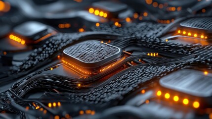 Aufkleber - A computer chip is shown in a black and orange background