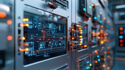 Leinwandbilder - A computer monitor displays a complex network of wires and circuits