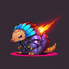 Sticker - Fiery Armored Armadillo: A Digital Creature Design