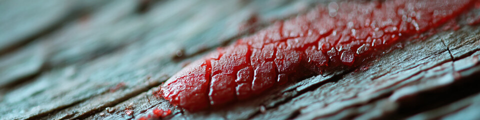 Wall Mural - Red Substance on Weathered Wood Surface