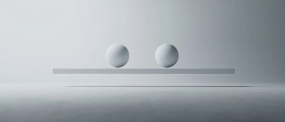 Two white spheres on a white rectangular platform. the platform appears to be empty, with no other objects or decorations in sight.