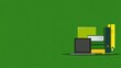 © Photock Agency - Colorful Stationery and Laptop on Green Background for Education and Office Use