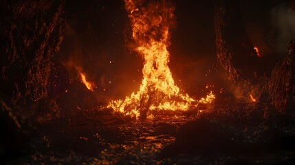Poster - Dramatic and intense scene of a powerful volcanic eruption with fiery flames scorching lava