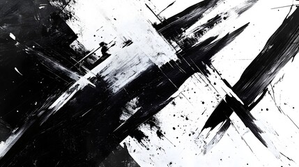 Aufkleber - Dramatic Monochrome Abstract Artwork with Energetic Brush Strokes and Splatter Effects