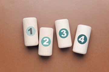 Poster - One, two, three, and four wooden toy, step-by-step process, instructions, and procedure concept