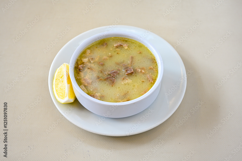 Turkish Paca Turkish Traditional Tripe Soup. Iskembe, tuzlama, sirdan, beyran, ayak ...