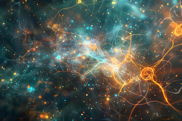 abstract visualization of quantum entanglement, superposition and tunneling