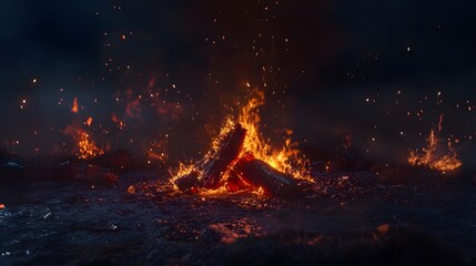 Leinwandbilder - Dramatic night time landscape of an erupting volcano with intense fiery lava explosive bursts of sparks and billowing plumes of dark smoke