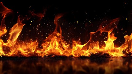 Poster - Dramatic scene of a raging inferno with intense scorching flames engulfing the darkness creating a powerful fiery and apocalyptic background with a sense of danger and destruction