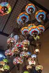 Colorful Turkish mosaic lamps, Grand Bazaar, Istanbul, Turkey