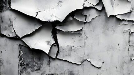 Aufkleber - Dramatically Deteriorating Distressed Texture of Dilapidated Wall with Peeling Paint and Crumbling Plaster