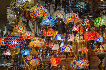 Wall Mural - Colorful Turkish mosaic lamps, Grand Bazaar, Istanbul, Turkey