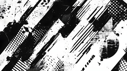 Poster - Dynamic abstract painting with bold black and white brush strokes splatter and grunge texture effect  Vibrant expressive and modern digital art design