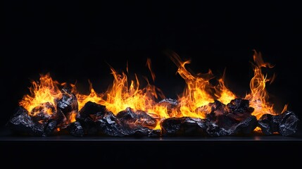 Poster - Intense burning flames and fiery inferno with glowing embers sparks and a dramatic vibrant background  This image depicts the power and intensity of a roaring fire