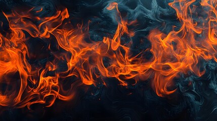 Poster - Intense burning flames raging in the darkness creating a fiery dramatic and apocalyptic scene of raw energy power and destruction  The fiery glow and sizzling sparks evoke a sense of danger risk