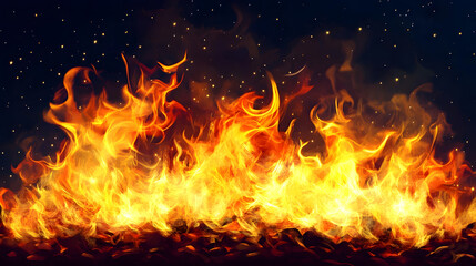 Poster - Intense fiery blaze raging inferno dramatic abstract background texture with glowing orange and red flames scorching heat and powerful energy  Apocalyptic and dangerous natural disaster scene