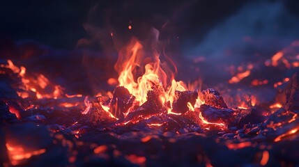 Aufkleber - Intense raging flames blazing in a fiery furnace or fireplace with glowing embers hot coals and burning sparks flying through the air