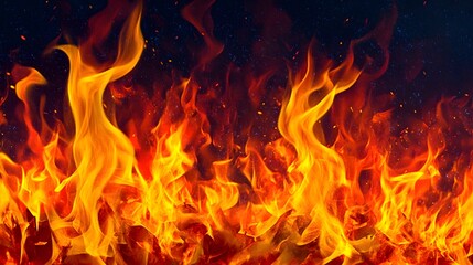 Aufkleber - Intense raging inferno with bright fiery flames crackling and burning bright in the dark night sky creating a powerful dangerous and destructive blaze of energy and heat