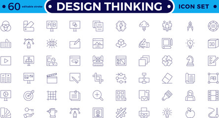 Set of design thinking icons. Line art style icons bundle. Minimalist thin linear web icon set. Editable stroke outline icon. 
