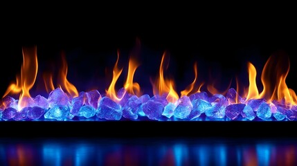 Poster - Mesmerizing flames casting a captivating glow in the dark winter atmosphere creating a cozy and serene ambiance reminiscent of a fireplace or bonfire  This image evokes a sense of tranquility mystery