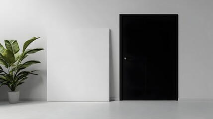 Aufkleber - Minimalist Indoor Room with Potted Plant and Blank Wall Frame