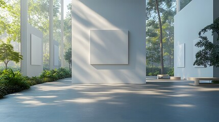 Poster - Minimalist Glass Pavilion Surrounded by Lush Nature Offers a Serene and Inviting Retreat