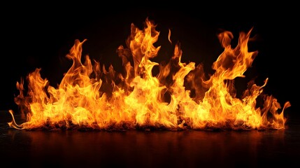Poster - Powerful and dramatic scene of a raging inferno with intense flames fiery blaze and scorching heat that depicts the destructive energy and combustive power of a wildfire or large bonfire