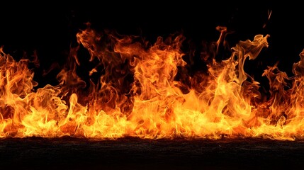 Poster - Raging inferno of intense bright orange and yellow flames engulfing in a powerful fiery combustion with dramatic glowing sparks and embers  The scene depicts a high temperature